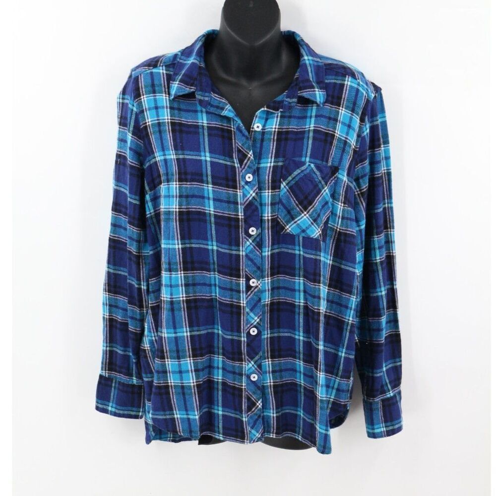 Woolrich Womens Plaid 100% Cotton Blue Size Large